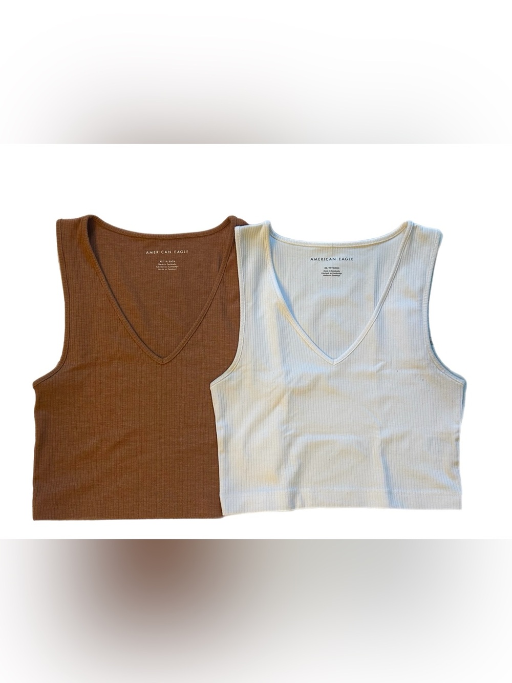 American Eagle Outfitters Ribbed V-Neck Tank Tops - Brown-Orange & White